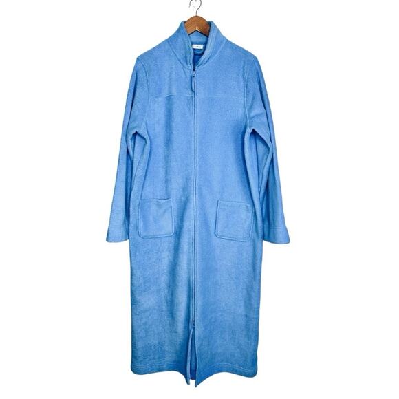 LL Bean Fleece Robe Size Large Full Zip Long Plush Winter Arctic Blue Pockets - Picture 12 of 12
